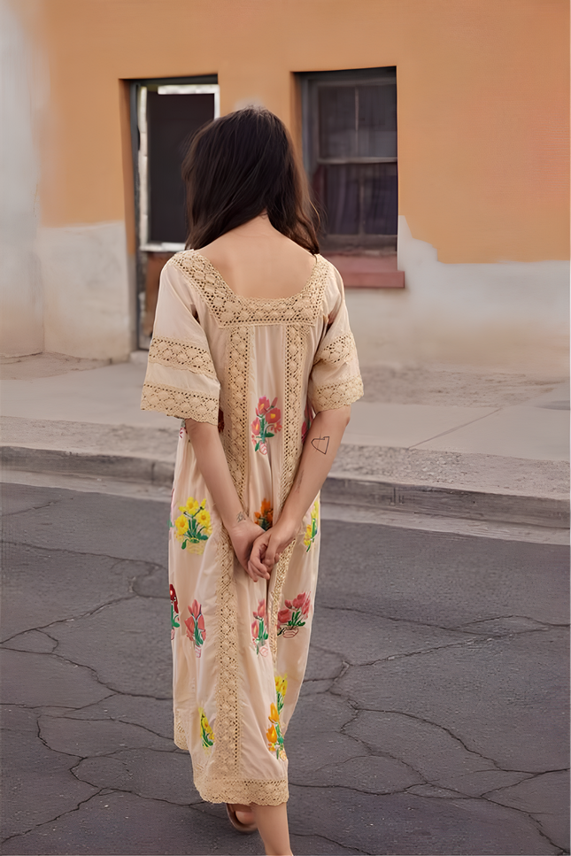 Robe longue brodée fleurs - Robe Addict