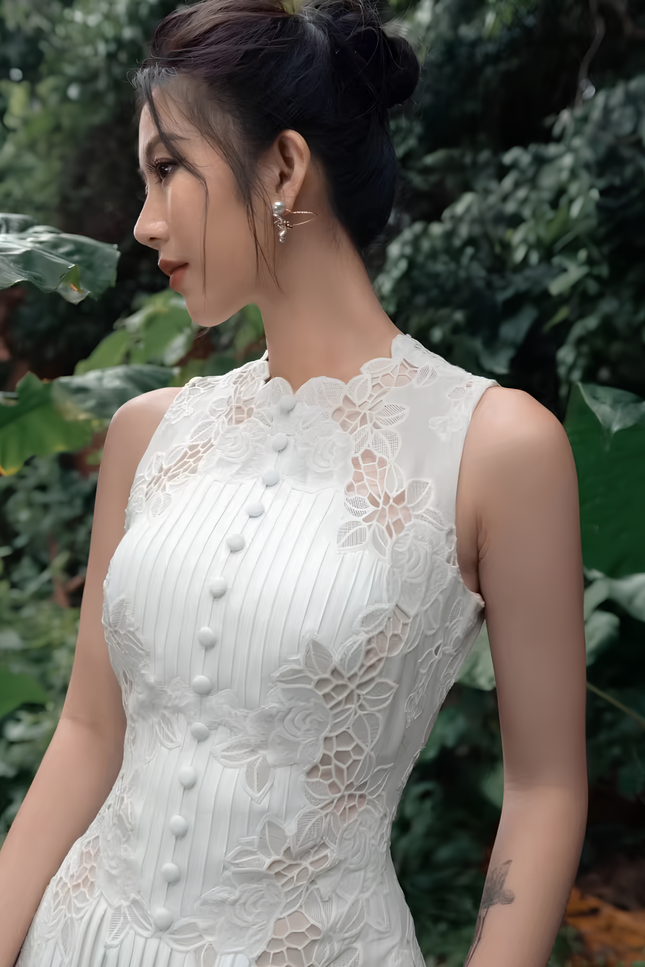 Robe longue dentelle anglaise - Robe Addict