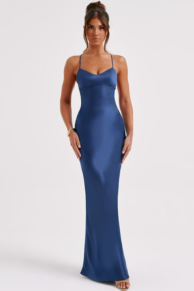 Robe longue dos nu bleu - Robe Addict