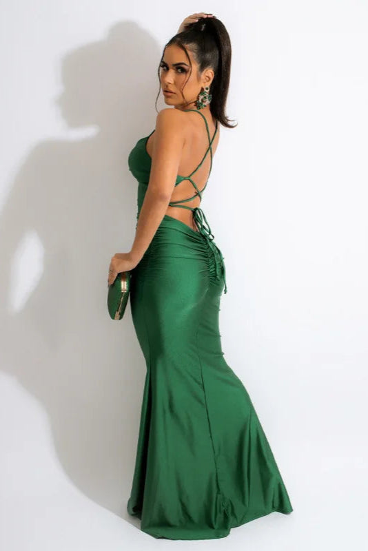 Robe longue dos nu verte - Robe Addict