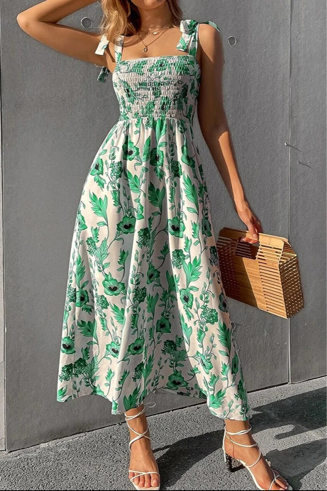 Robe longue fleuri verte - Robe Addict