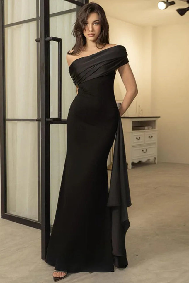 Robe longue noire asymetrique - Robe Addict