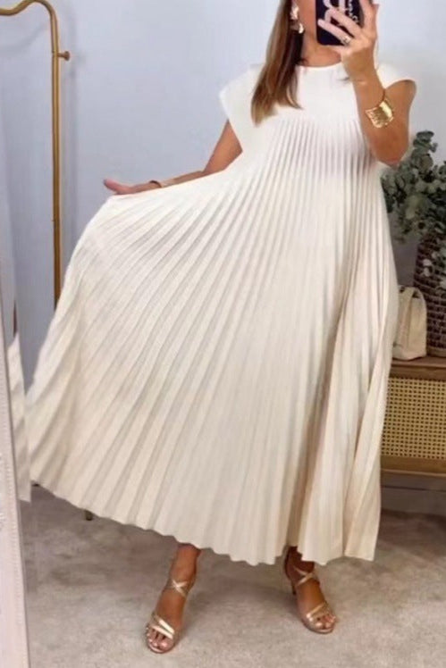 Robe longue plissée beige - Robe Addict