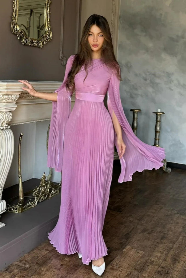 Robe longue plissée rose - Robe Addict