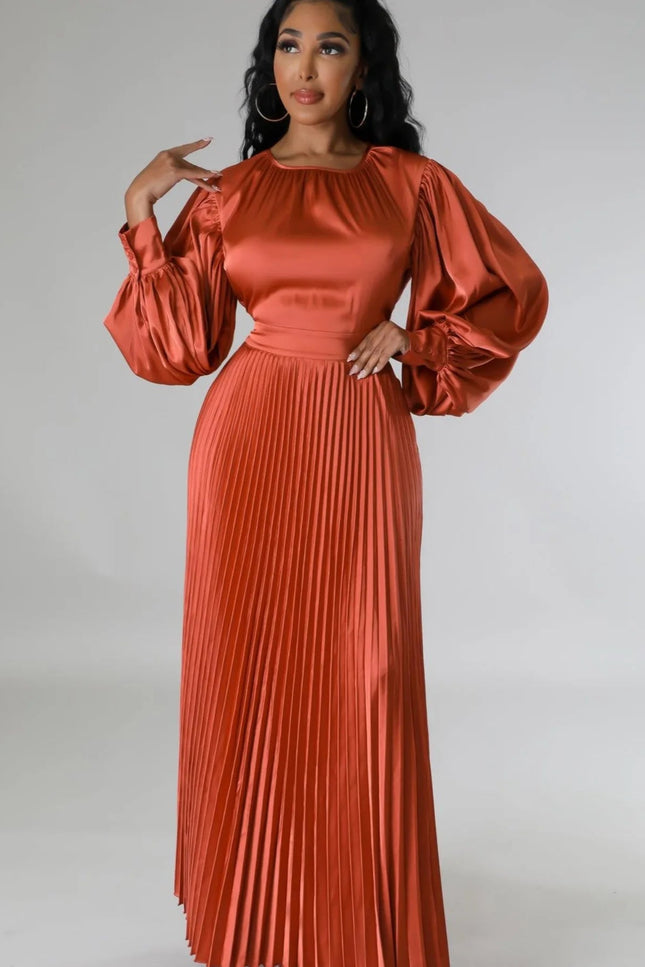 Robe longue plissée terracotta - Robe Addict