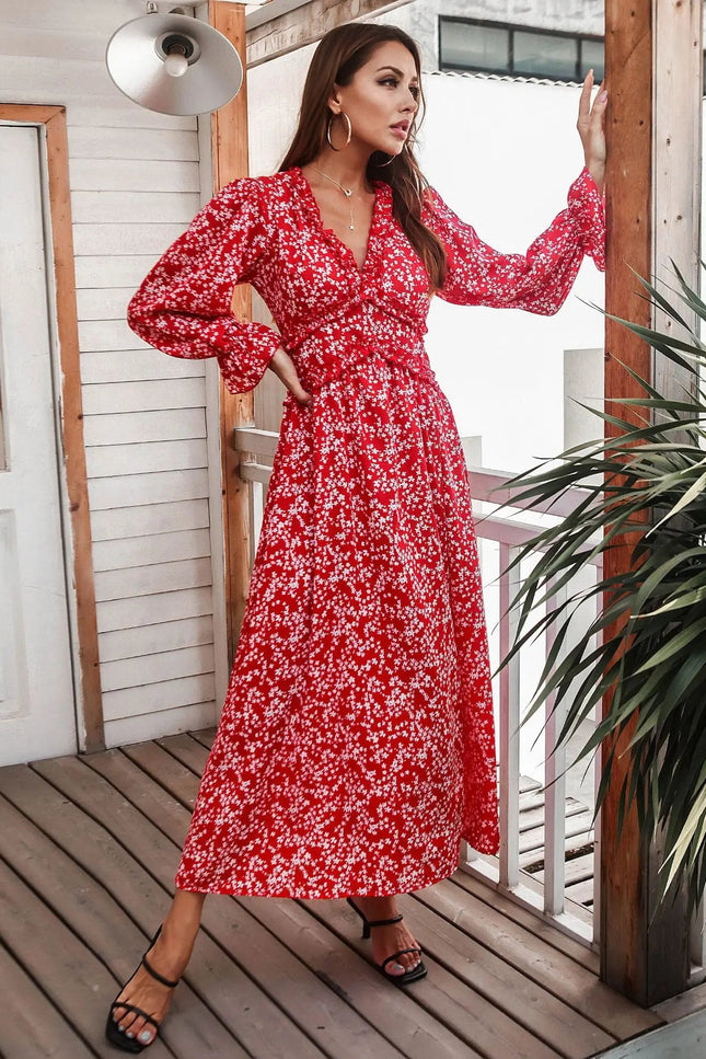 Robe longue rouge et blanche - Robe Addict