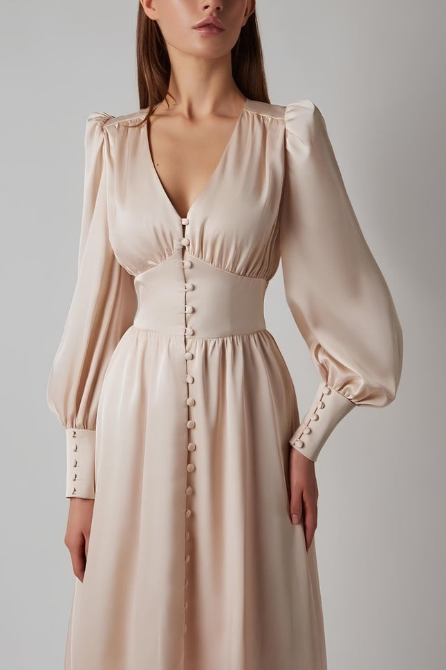 Robe longue satin beige - Robe Addict