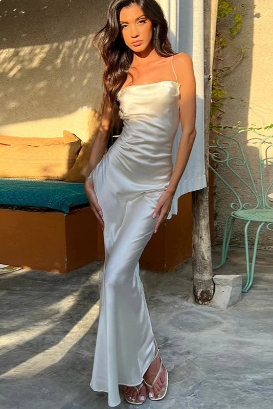 Robe longue satin blanc - Robe Addict