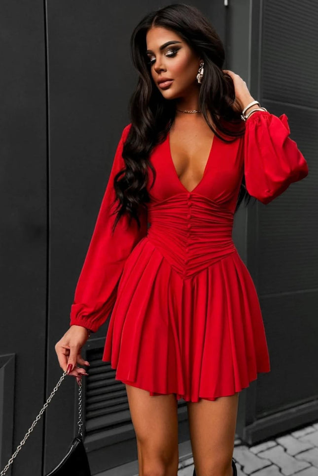 Robe manches longues rouge - Robe Addict