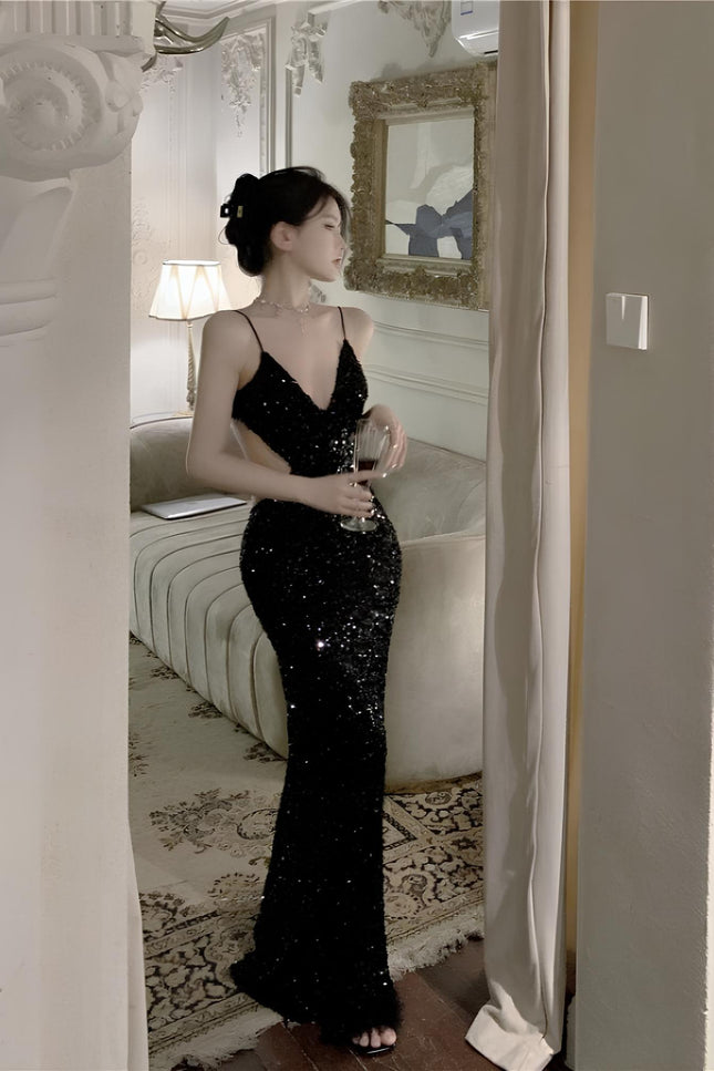 Robe noire dos nu longue - Robe Addict