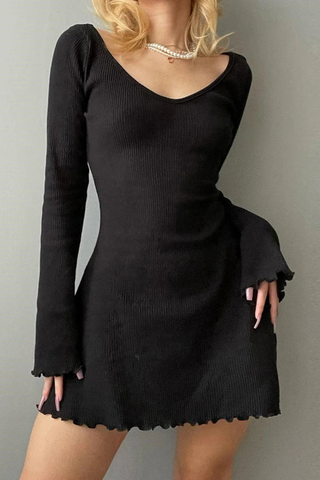 Robe noir manche évasée - Robe Addict