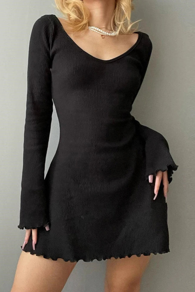 Robe noir manche évasée - Robe Addict