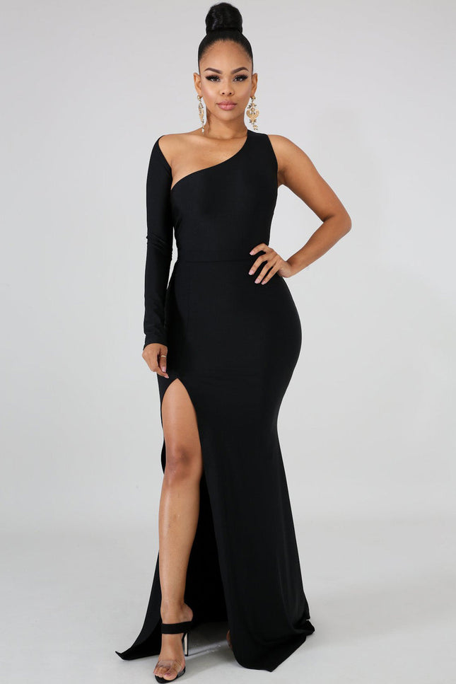 Robe noir ouverte sur le coté - Robe Addict