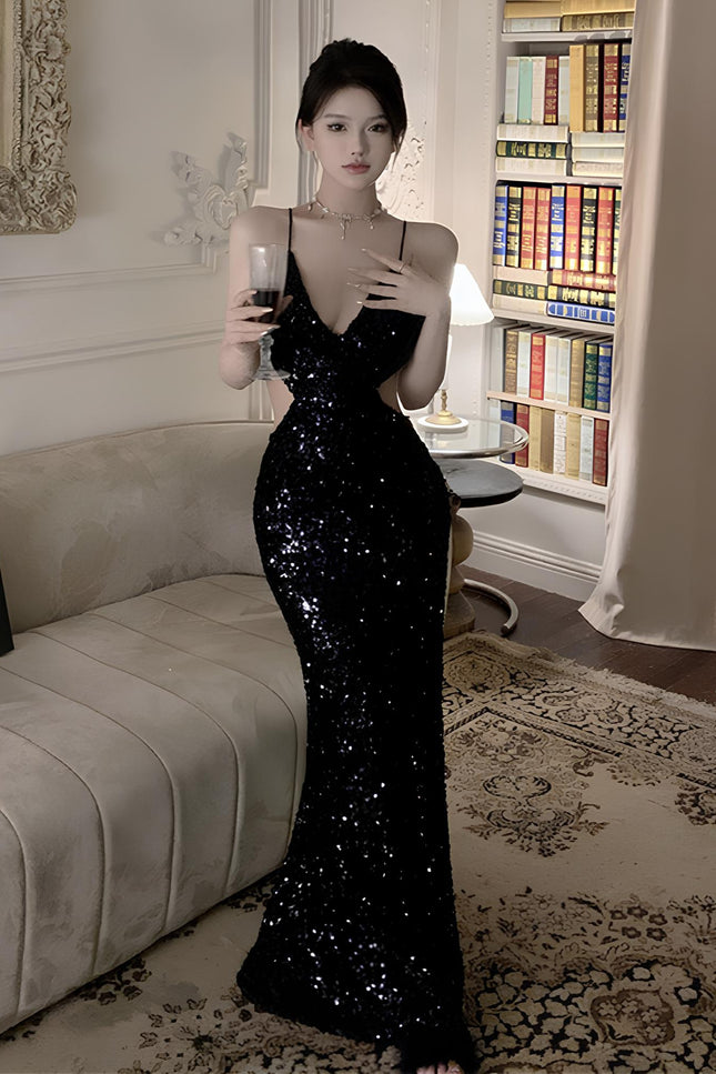 Robe noire dos nu longue - Robe Addict