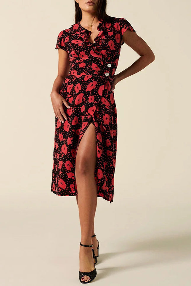 Robe noire fleurs rouges - Robe Addict