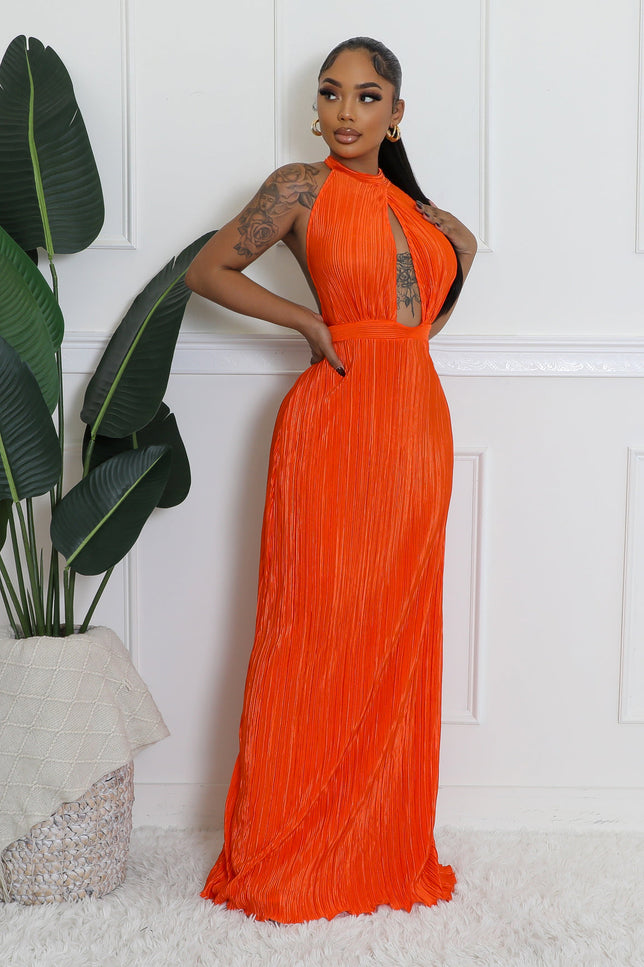 Robe plissée orange - Robe Addict