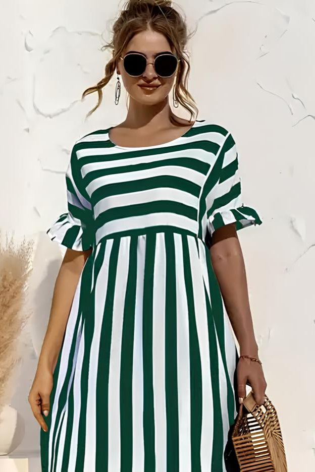 Robe rayée verte et blanche - Robe Addict