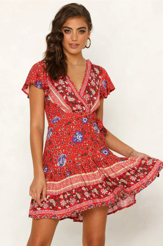 Robe rouge fleurie - Robe Addict