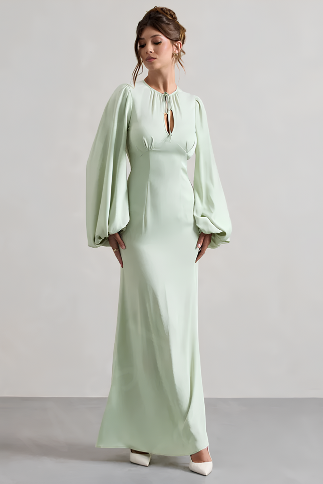 Robe verte manche bouffante - Robe Addict