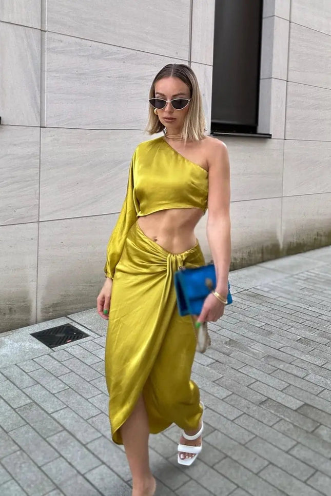 Robe asymétrique jaune - Robe Addict