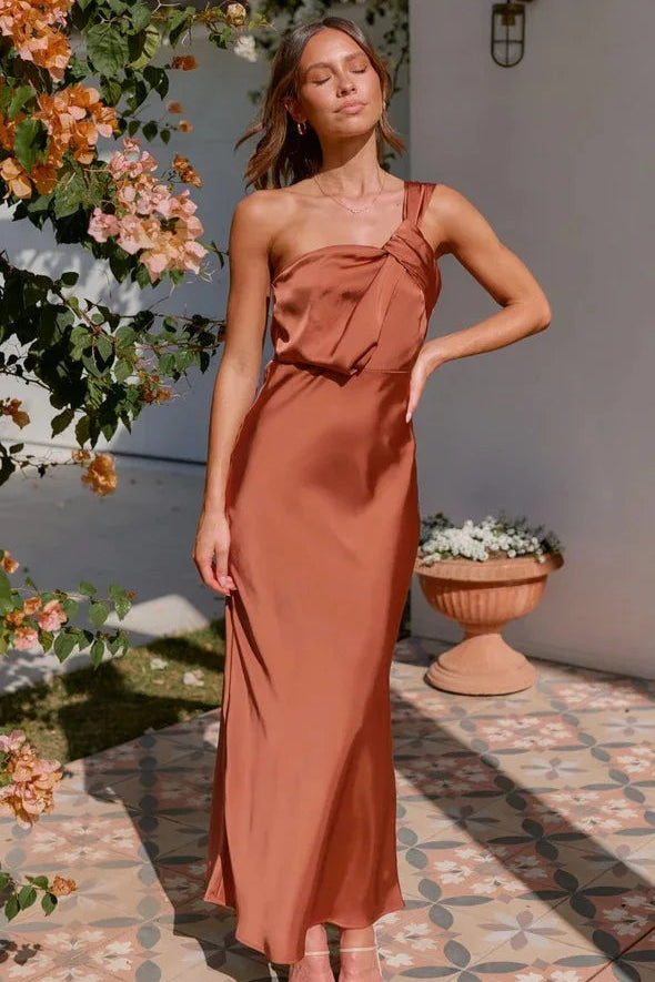 Robe asymetrique terracotta - Robe Addict