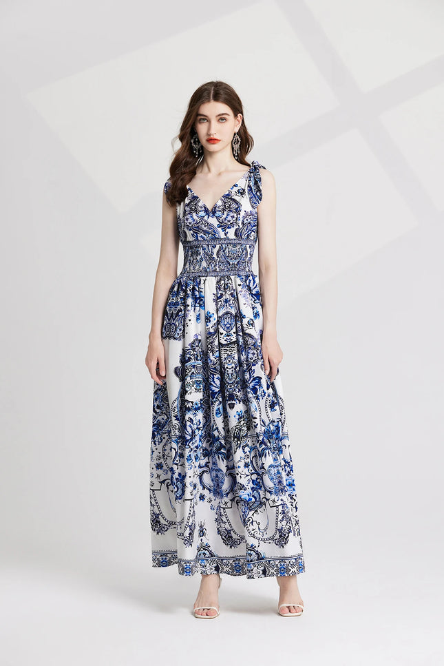 Robe blanche motif bleu - Robe Addict