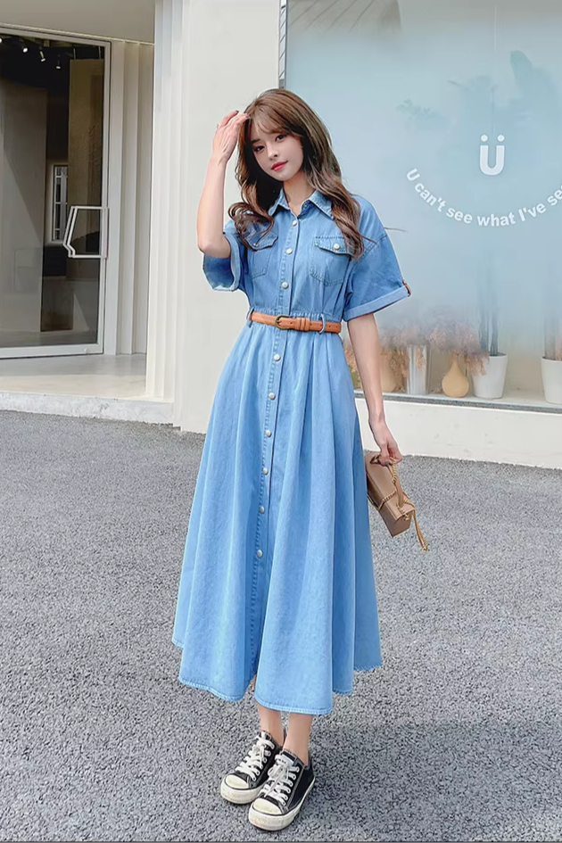 Robe chemise jean longue - Robe Addict
