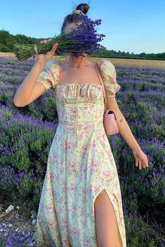 Robe col carré manche bouffante - Robe Addict