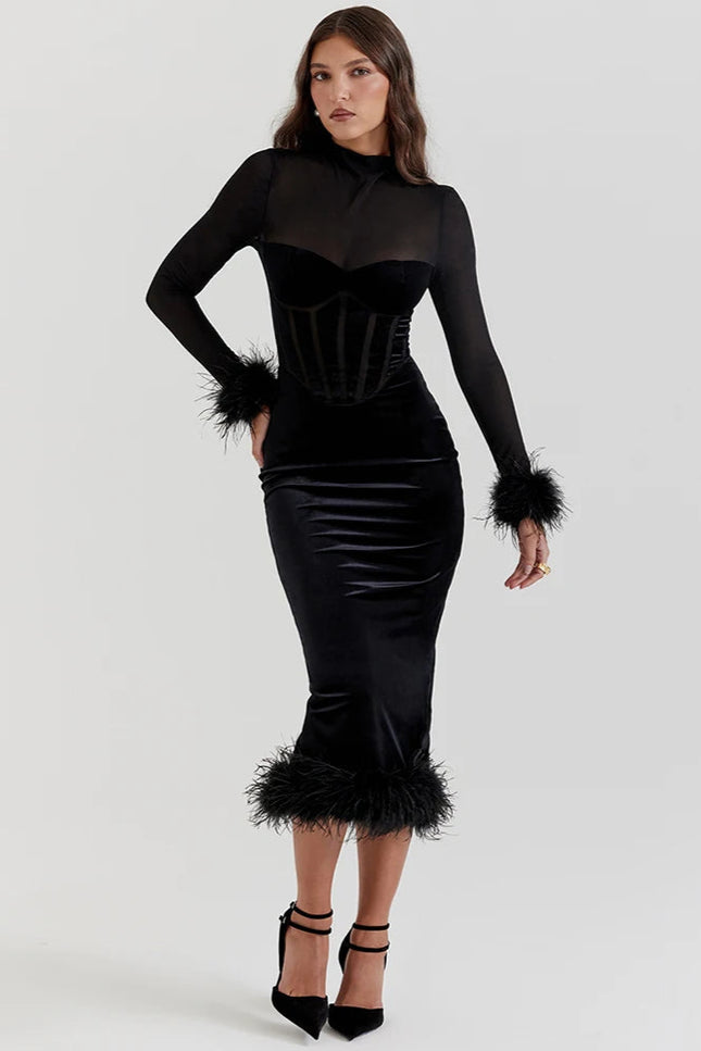 Robe de soirée plume longue - Robe Addict