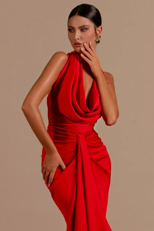Robe drapée rouge - Robe Addict
