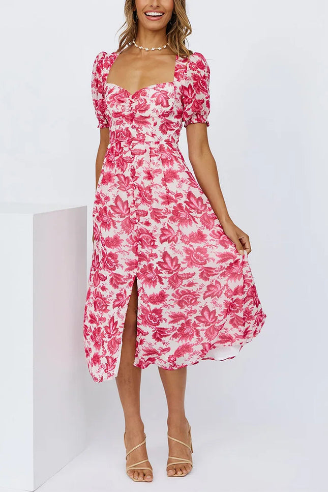Robe fleurie col carré - Robe Addict