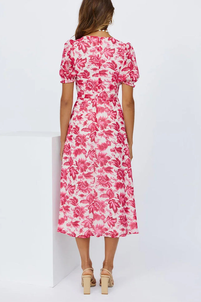 Robe fleurie col carré - Robe Addict