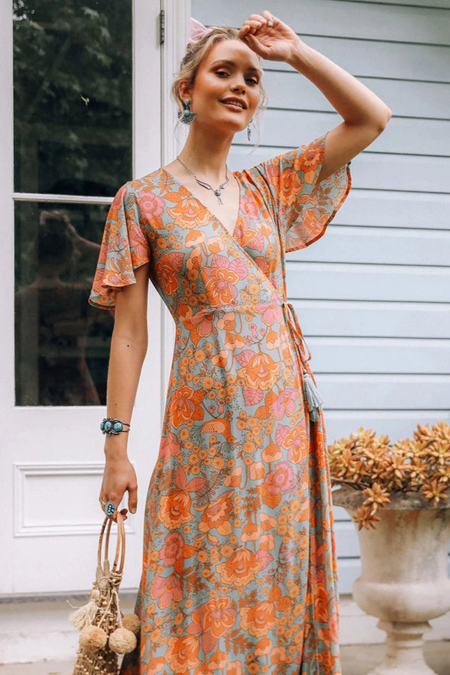 Robe fleurie orange - Robe Addict