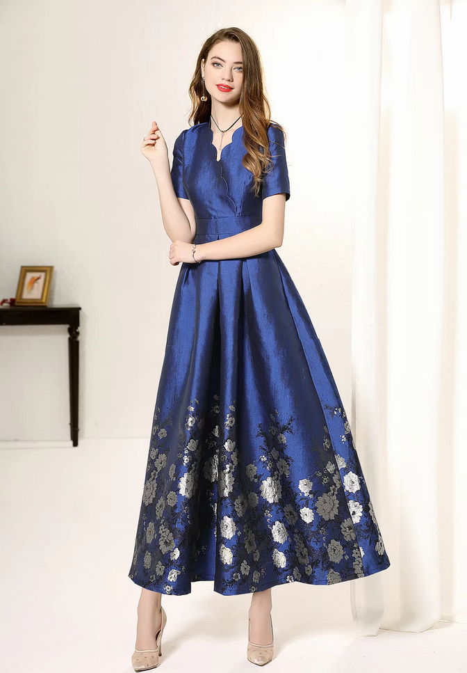 Robe jacquard bleu - Robe Addict