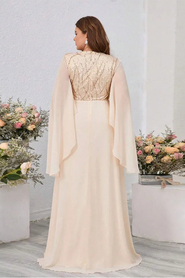 Robe longue beige grande taille - Robe Addict
