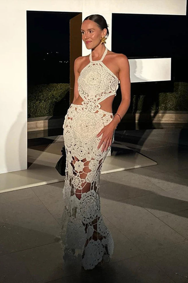 Robe longue blanche crochet - Robe Addict