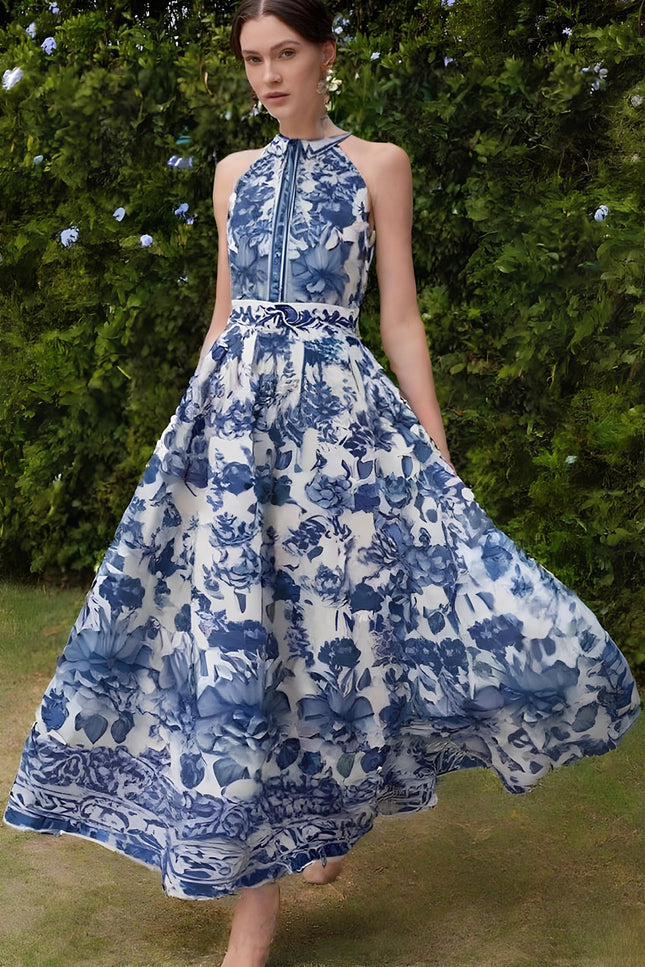 Robe longue bleu fleurie - Robe Addict