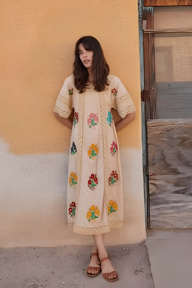 Robe longue brodée fleurs - Robe Addict