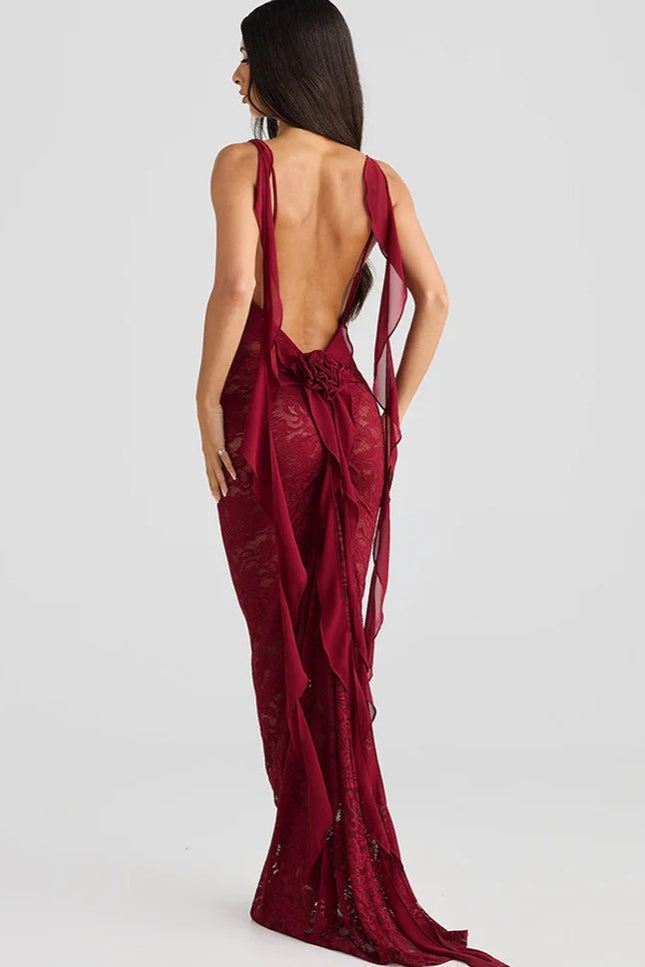 Robe longue dos nu rouge - Robe Addict