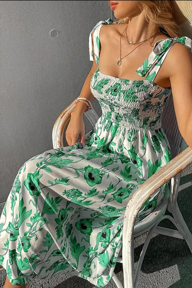Robe longue fleuri verte - Robe Addict