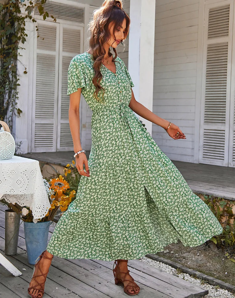 Robe longue fluide verte - Robe Addict