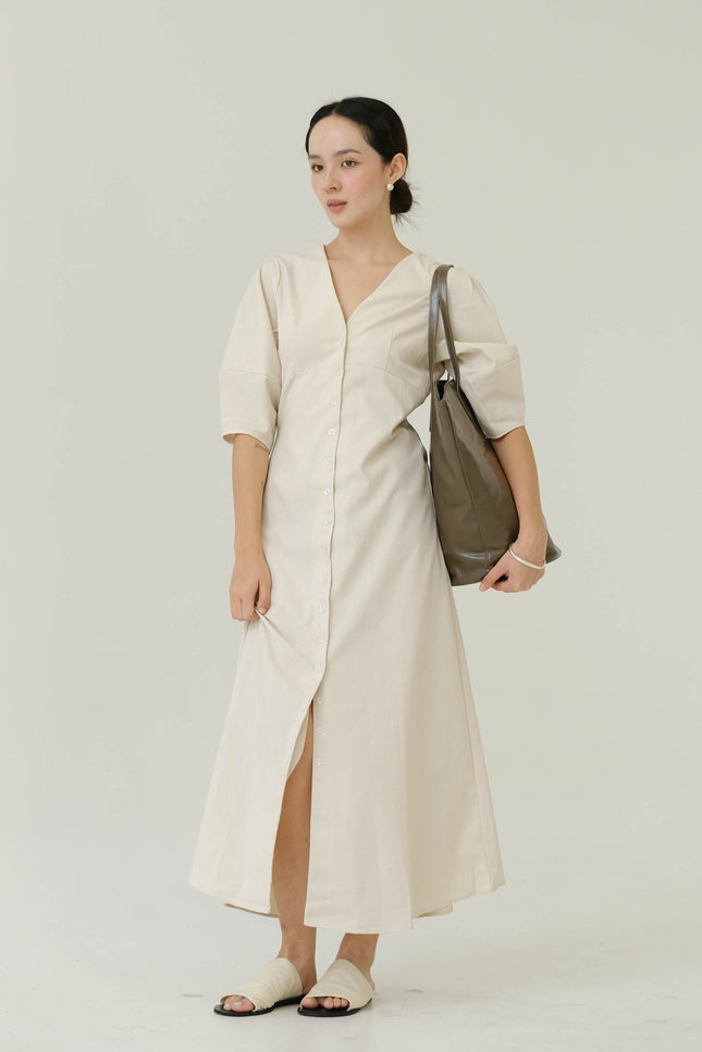 Robe longue lin beige - Robe Addict