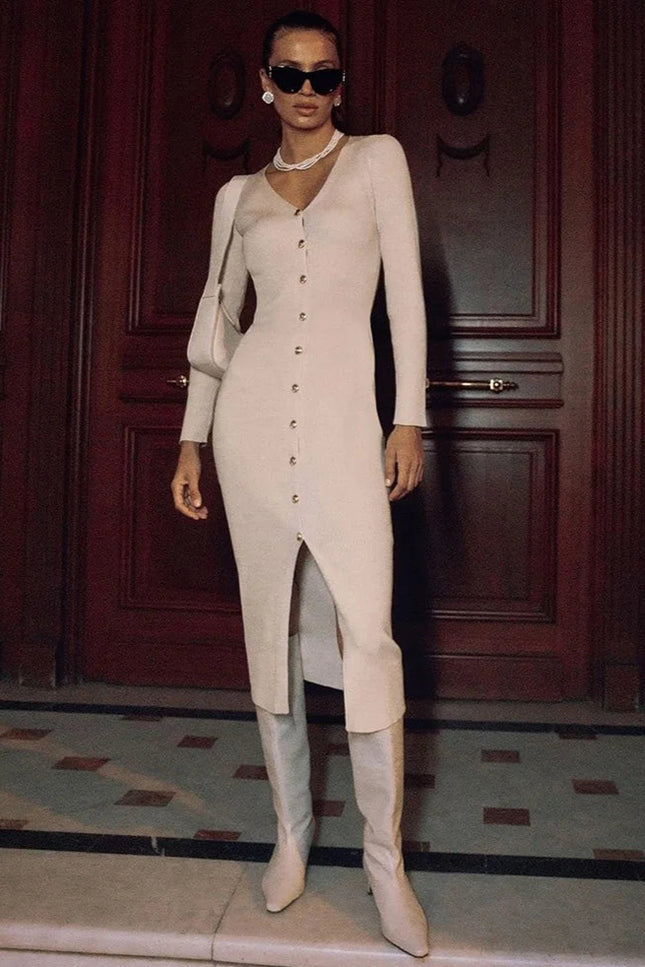 Robe longue maille beige - Robe Addict
