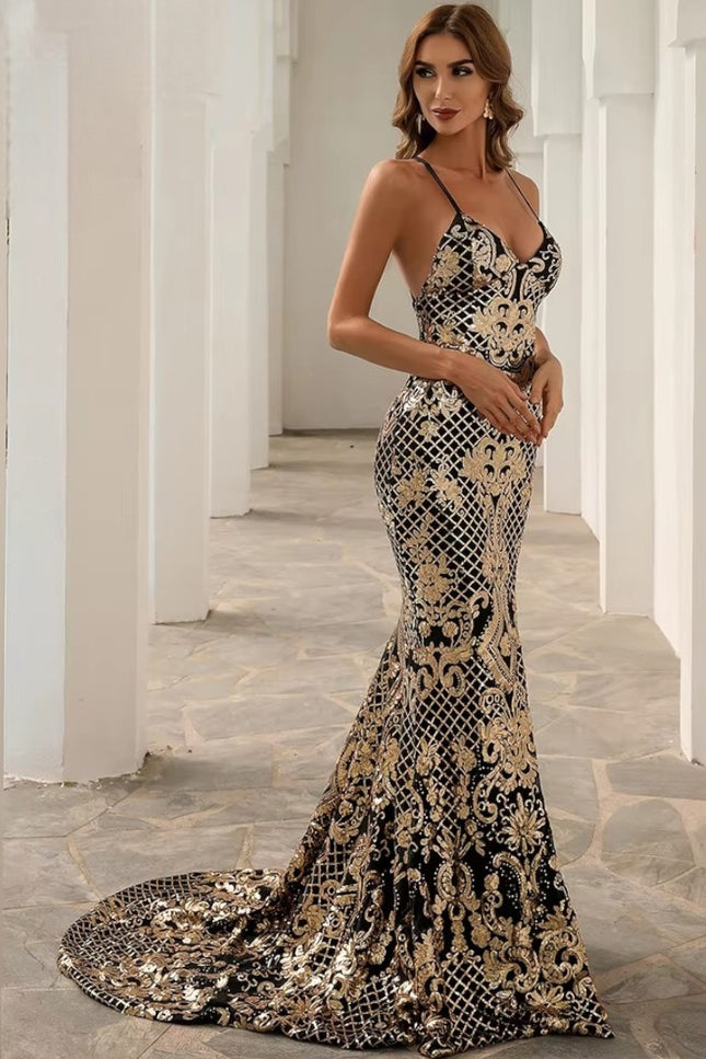 Robe longue noir et doré - Robe Addict