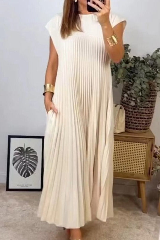 Robe longue plissée beige - Robe Addict