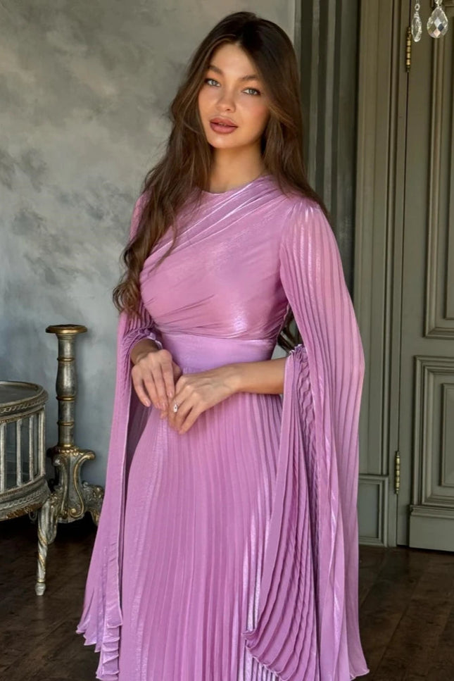Robe longue plissée rose - Robe Addict