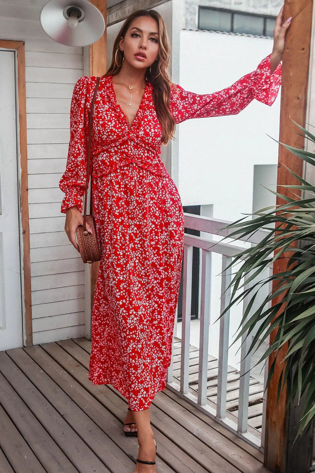 Robe longue rouge et blanche - Robe Addict