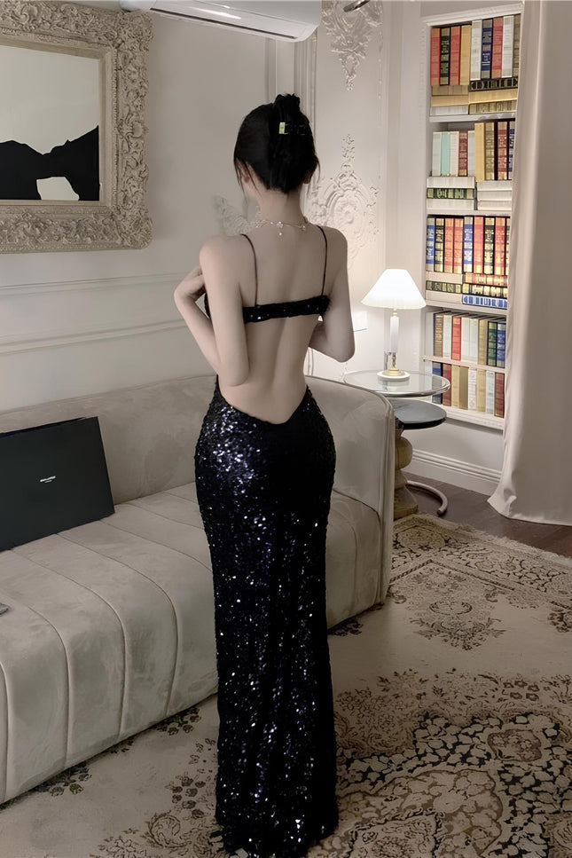 Robe noire dos nu longue - Robe Addict