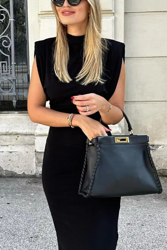 Robe noir mi longue moulante - Robe Addict