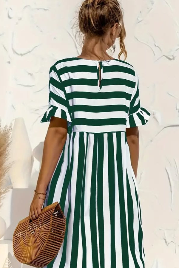 Robe rayée verte et blanche - Robe Addict